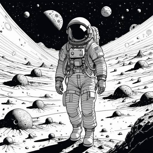 Astronaut on Lunar Surface in Moebius Style Astronaut on Lunar Surface in Moebius Style
