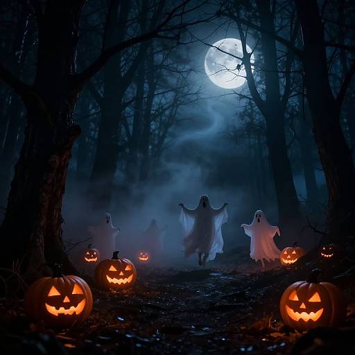 Midnight Haunted Forest Halloween Scene