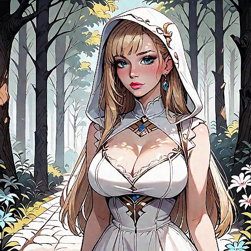 Saintly Forest Maiden in Hooded Dress
