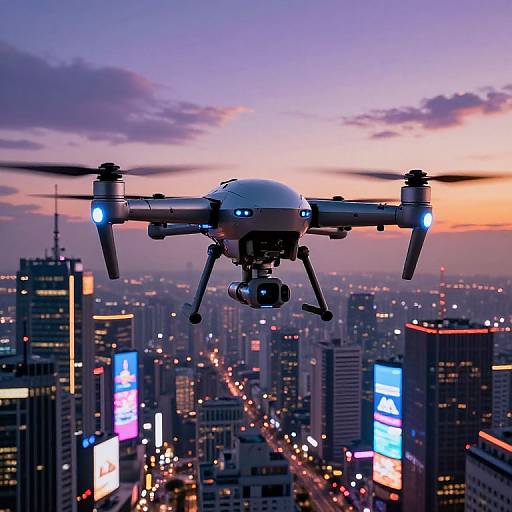 Advanced Robotic Drone Over Futuristic City