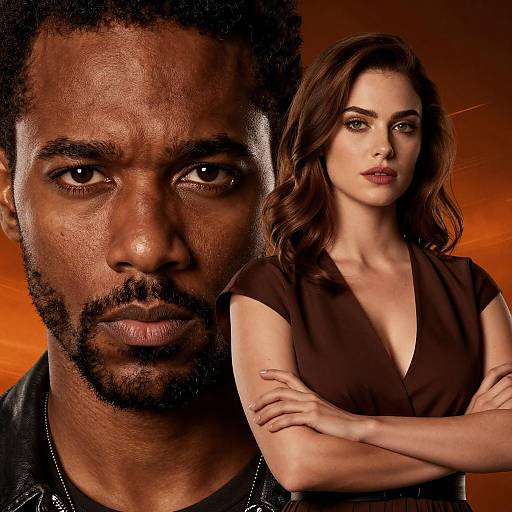 Intense Portraits of Man and Woman Against Orange Background