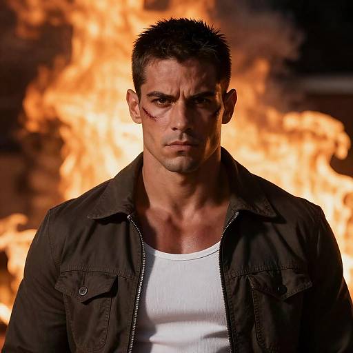 Intense Man Among Fiery Flames