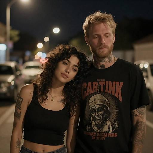Nighttime Couple With Tattoos on Street