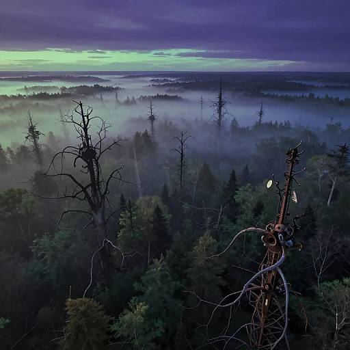 Surreal Foggy Forest Meets Metal Ruins