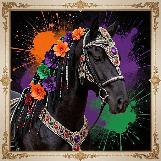 Regal Horse with Ornate Floral Adornments