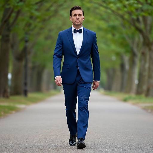 Confident Man in Blue Suit Walking