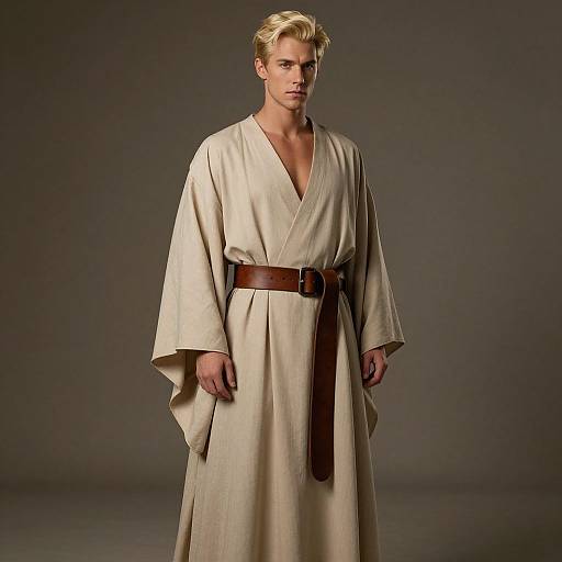 Photorealistic Blonde Man in Elegant Robe