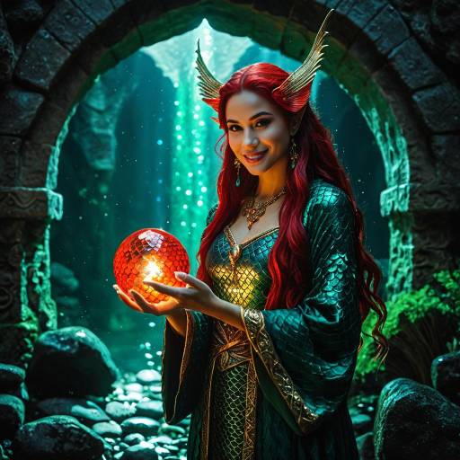 Merfolk Enchantress Holding Glowing Orb