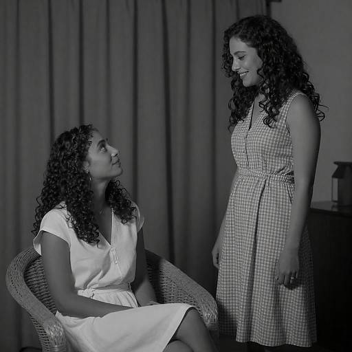Black-and-White Portrait of Two Women in a Room