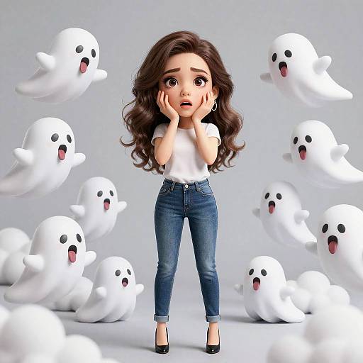 Cute Chibi Art with Playful Ghosts