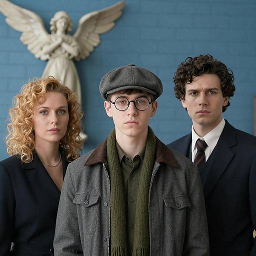 Vintage Attire Portrait with Angel Statue