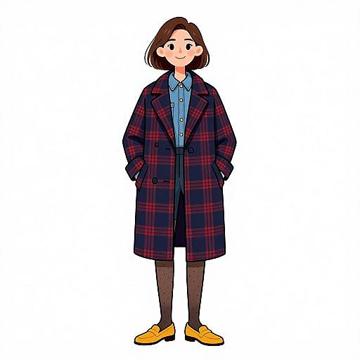 Preppy Chic Woman in Plaid Coat