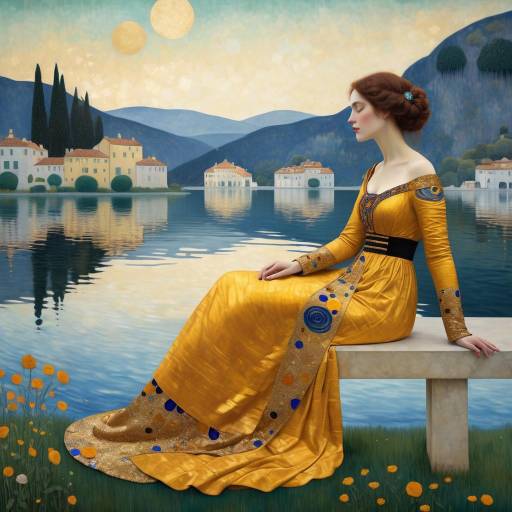 Gustav Klimt Inspired Lakeside Serenity Gustav Klimt Inspired Lakeside Serenity