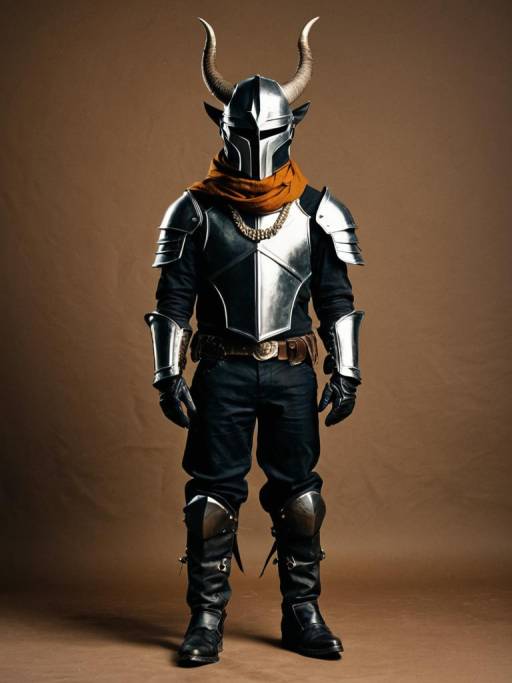 Armored Warrior with Horned Helmet and Scarf
