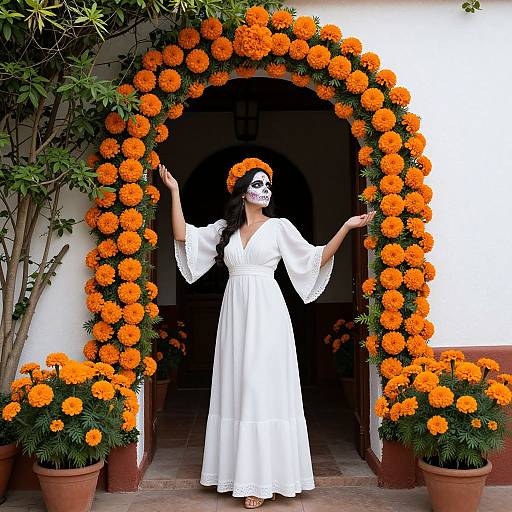 Woman in Marigold Archway Elegance