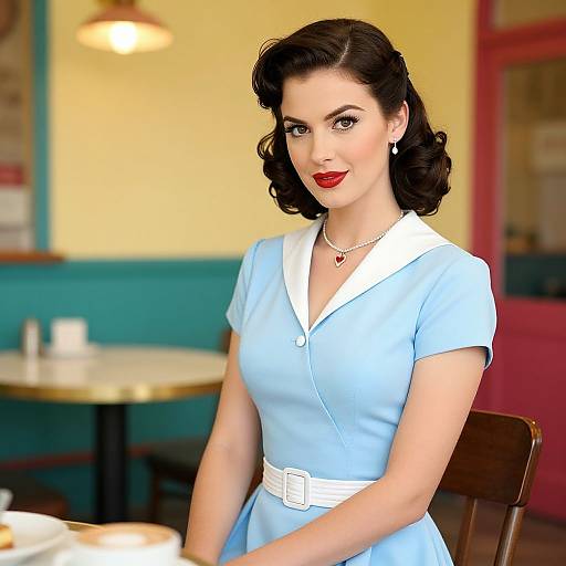 Vintage Style Woman in Blue Dress