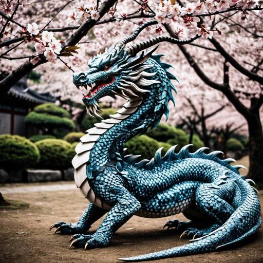 Elegant Kirin Dragon Statue with Cherry Blossoms