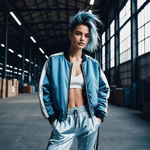 Fashion Model with Drop Fade Hairstyle in Warehouse
