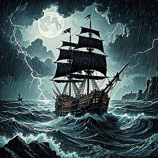 Vintage Pirate Ship in Stormy Seas