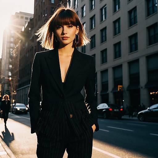 Woman with Peekaboo Fringe Hairstyle in City