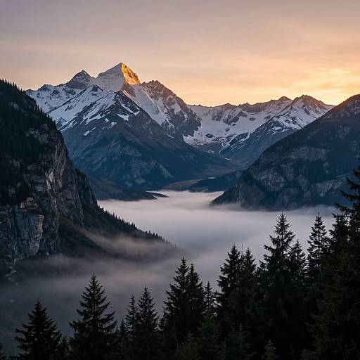 Majestic Snow-Capped Peaks at Sunset