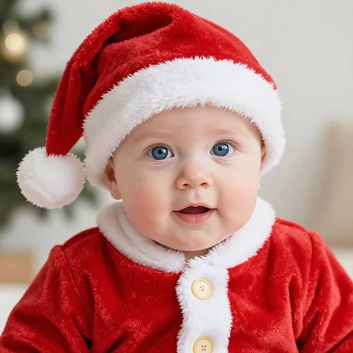 Blue-Eyed Baby in Santa Outfit