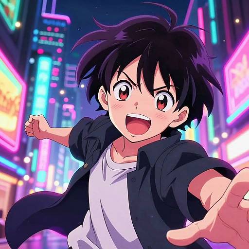 Anime Character Neon Cityscape Effect