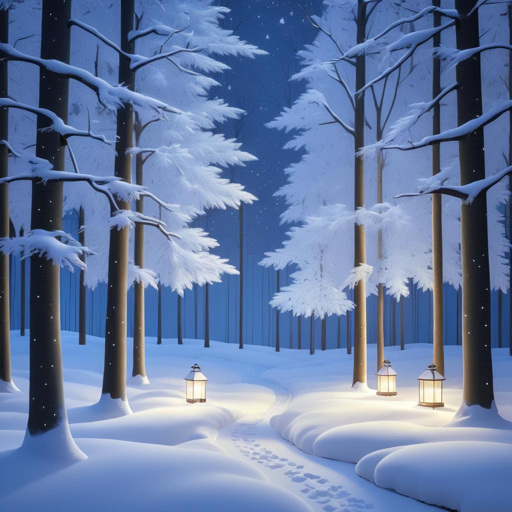 Tranquil Forest Winter Night Scene