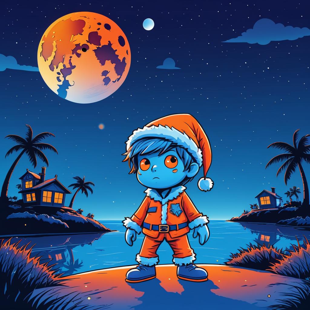 Cute Zombie Santa on a Nighttime Island