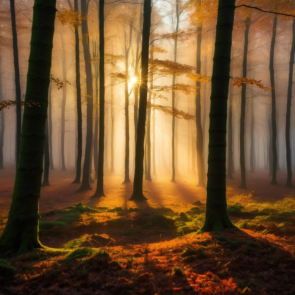 Autumn Dawn in a Serene Forest