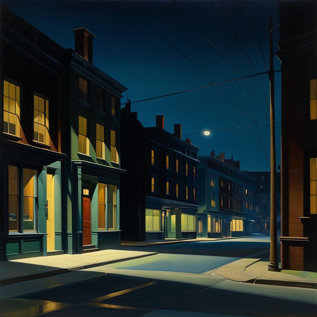 Elegant Night Street in Hopper's Style