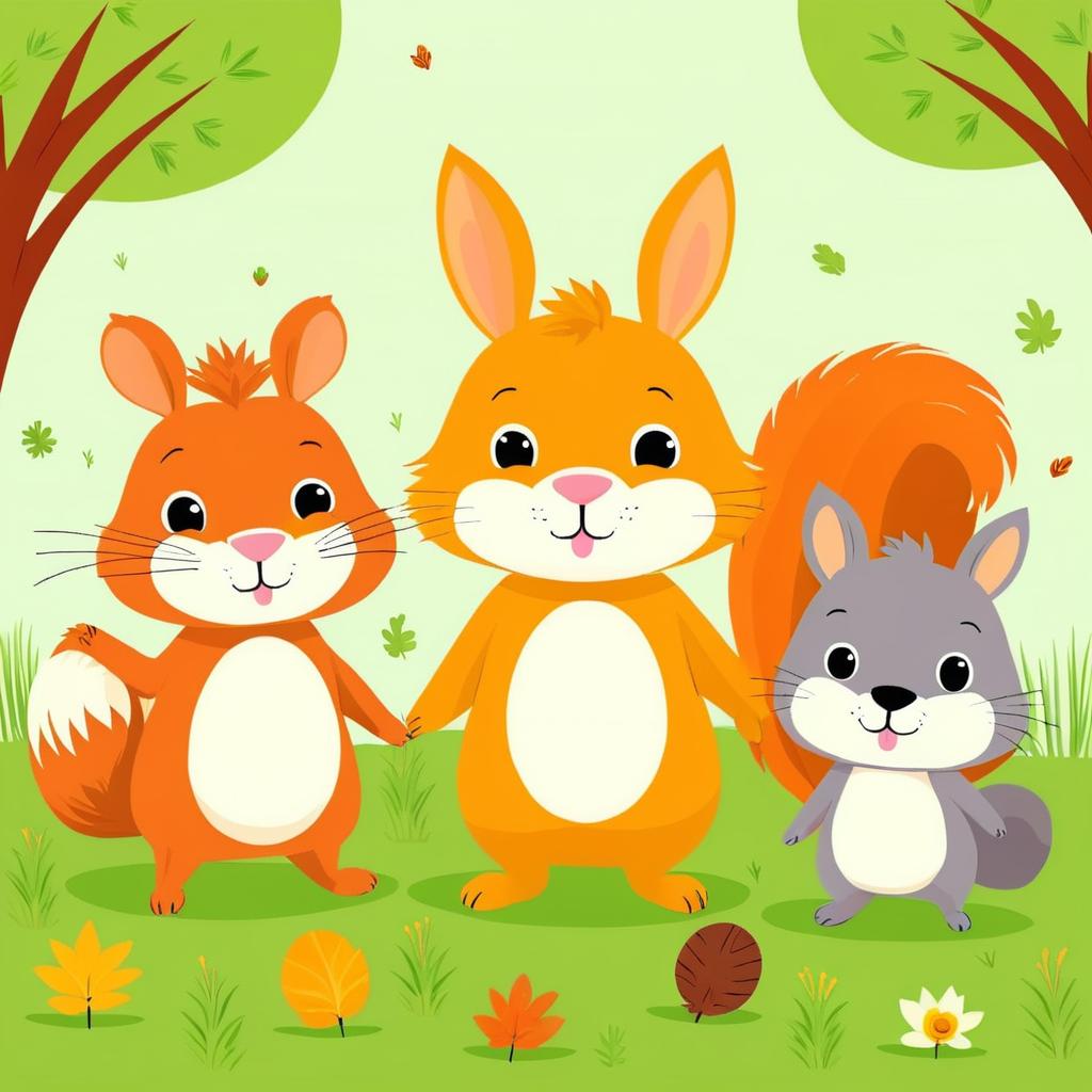 Whimsical Best Friends: Rabbit, Lion, and Squirrel