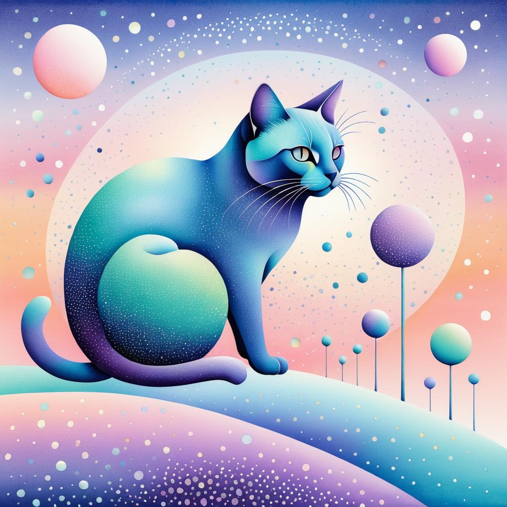 Whimsical Pastel Cat Illustration