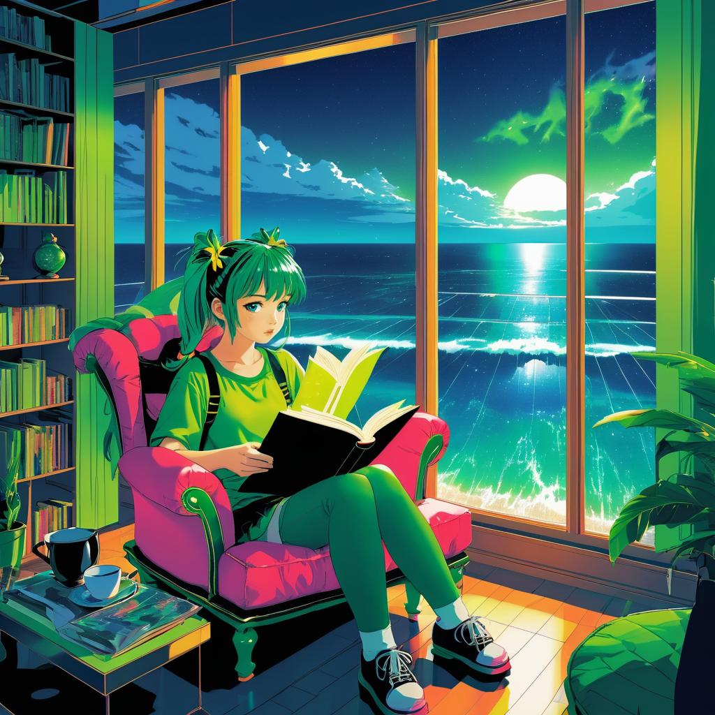 Girl with Green Hair in Manga Scene