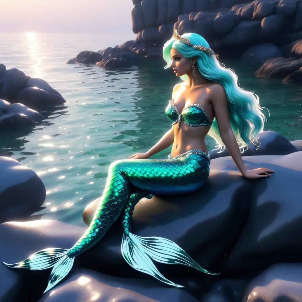 Enchanting Mermaid on Rocky Shoreline