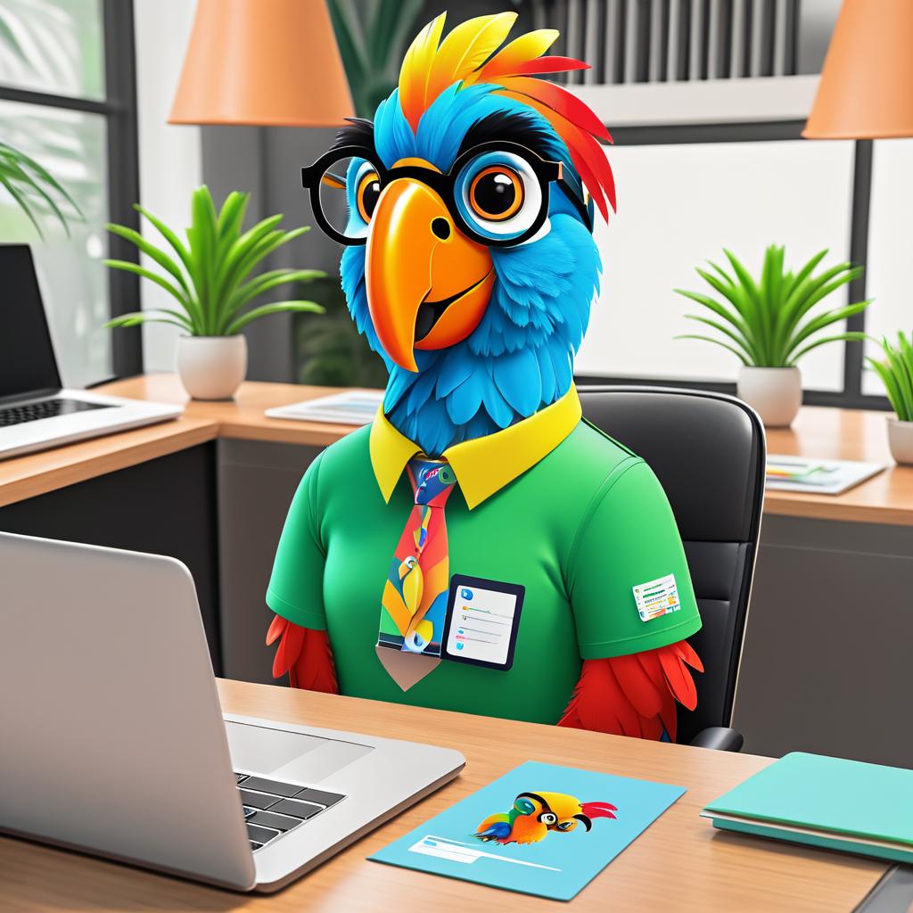 Sassy Cartoon Parrot In Office Setting