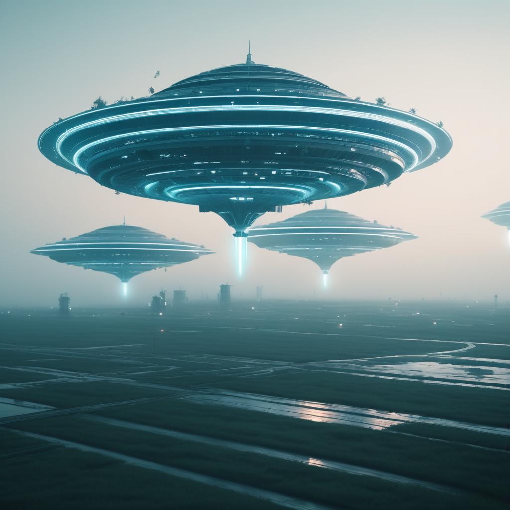 Cinematic UFOs in Hazy Atmosphere