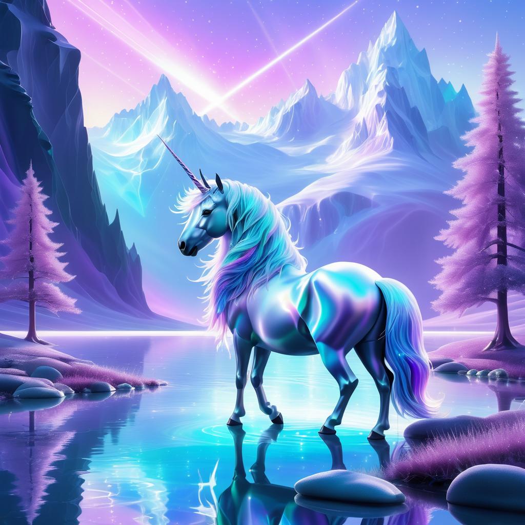 Surreal Unicorn by a Crystal Lake