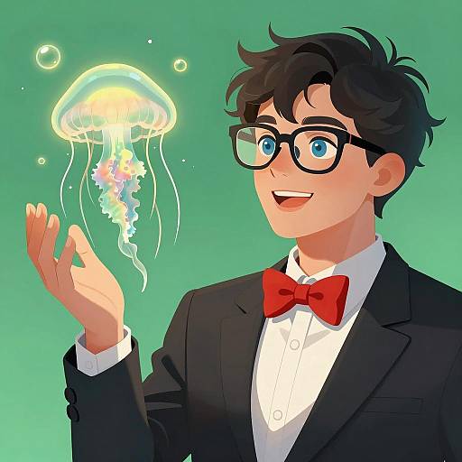 Whimsical Man with Jellyfish Illustration