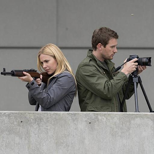 Tense Moment: Rifle and Camera Duo