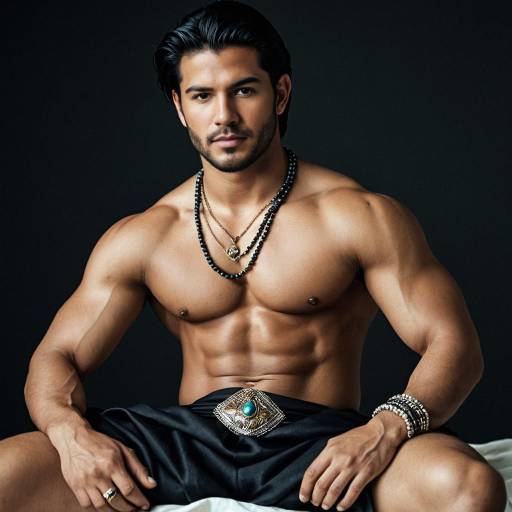 Muscular Man in Traditional Attire with Jewelry