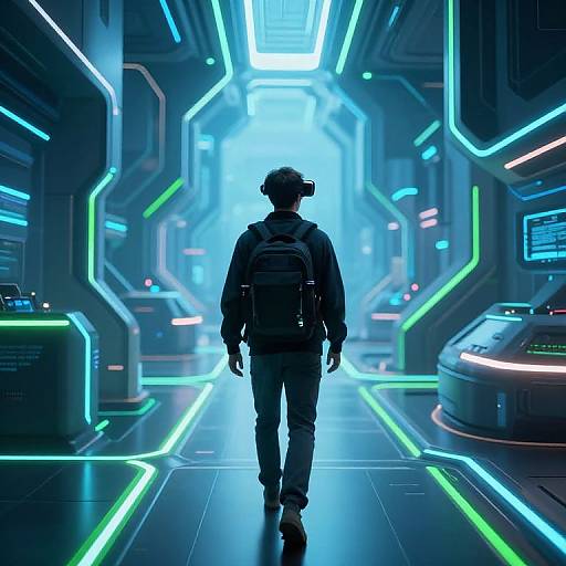 Futuristic VR User on Neon Path