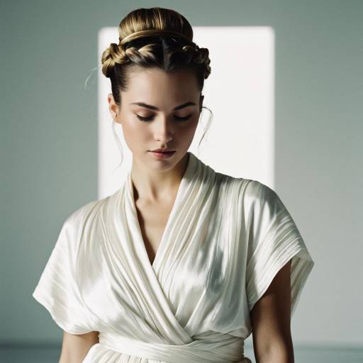 Woman with Grecian Updo and White Silk Wrap