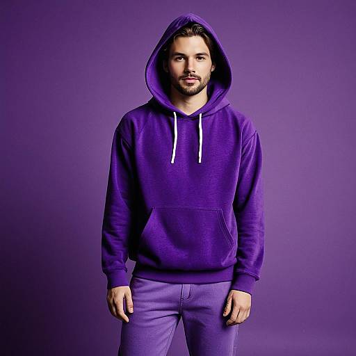Young Man in Purple Hoodie and Pants