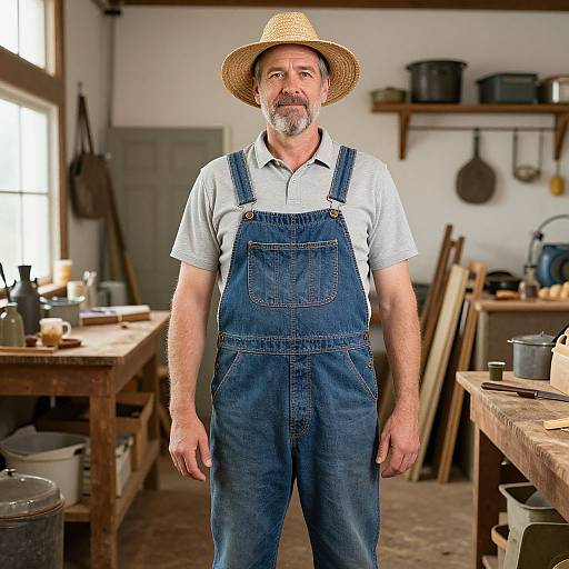 Homemade Farmer Costume in Workshop
