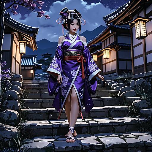 Elegant Shuten Douji in Purple Kimono