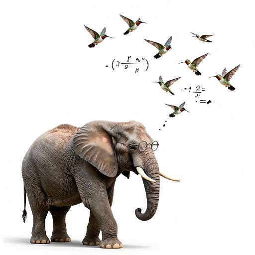 Elephant Professor Lecturing with Hummingbirds