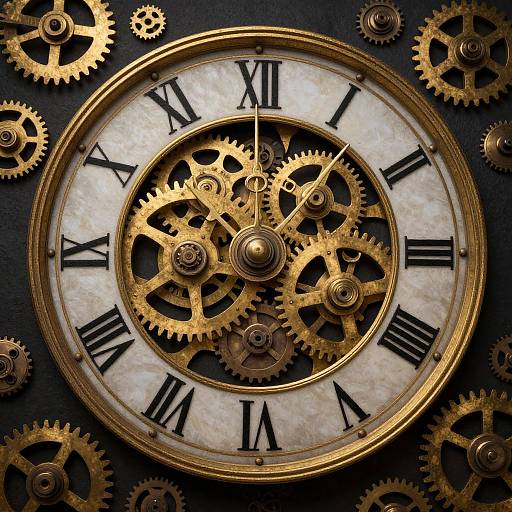 Intricate Golden Steampunk Clock Gears