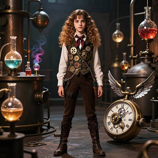Steampunk Hermione in Alchemical Distillery