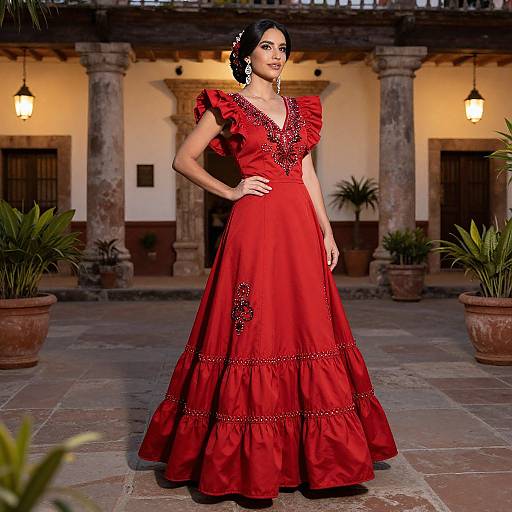 Elegant Woman in Vibrant Mexican Wedding Dress